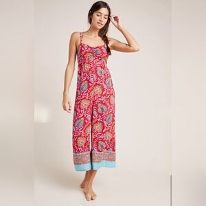 Anthropologie Cropped Wide Leg Jumpsuit Size Medium Red Paisley